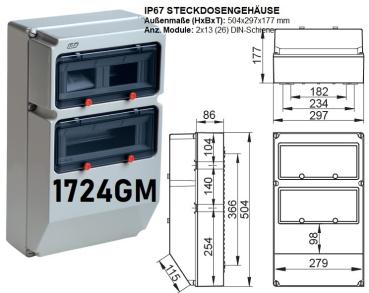 Preview: IDE 1724GM/RR wall distributor 26TE empty IP67 (2x 13TE) with mounting rail and N/PE terminal