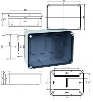 ABZWEIGDOSE LBT 241x180x95mm mit transparentem Deckel und glatten Seiten