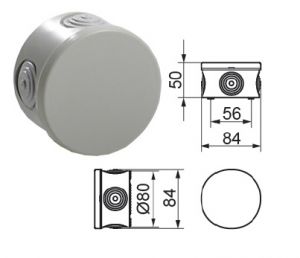 IP54 junction box Ø84 x 50mm with cable grommets