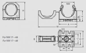 Wellrohrhalter NW29 schwarz mit Flansch und Deckel