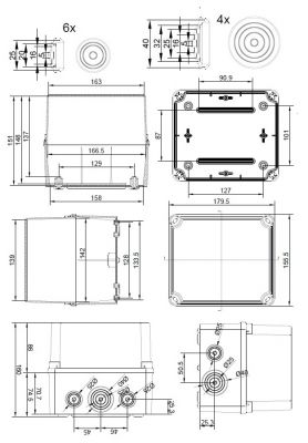GSVT171 Kunststoffgehäuse mit Tüllen 175x151x155mm LBH mit transparentem Deckel IP65-IP67