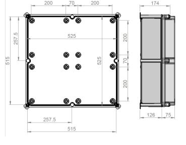 Preview: ISO Industriegehäuse 540x540x201 mm LBH IP66 Kunststoff GFK