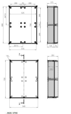ISO GRP plastic enclosure 720x540x201 mm LWH - cover gray UV-stable