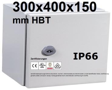 IP66 Schaltschrank 300x400x150 mm HBT VDE UL zertifiziert Stahlblech 1-türig