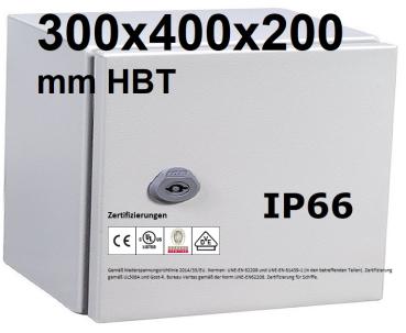 IP66 Schaltschrank 300x400x200 mm HBT VDE UL zertifiziert Stahlblech 1-türig