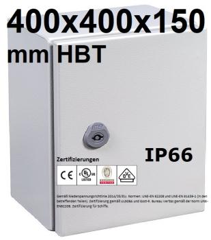 IP66 Schaltschrank 400x400x150 mm HBT VDE UL zertifiziert Stahlblech 1-türig