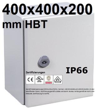 IP66 Schaltschrank 400x400x200 mm HBT VDE UL zertifiziert Stahlblech 1-türig
