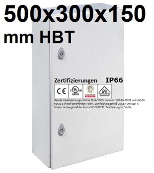 IP66 Schaltschrank 500x300x150 mm HBT VDE UL zertifiziert Stahlblech 1-türig