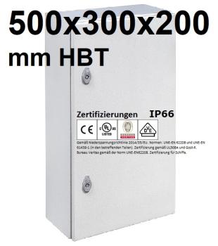 IP66 Schaltschrank 500x300x200 mm HBT VDE UL zertifiziert Stahlblech 1-türig