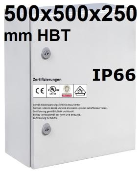 IP66 Schaltschrank 500x500x250 mm HBT VDE UL zertifiziert Stahlblech 1-türig