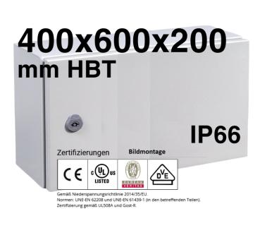 IP66 Schaltschrank 400x600x200 mm HBT VDE UL zertifiziert Stahlblech 1-türig