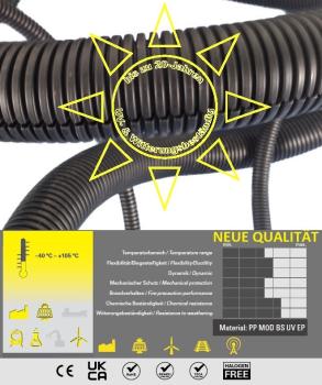 25m Outdoor-Wellrohr NW50 (Ø 48,2 / 54 mm) UV-beständig schwarz - geschlitzt