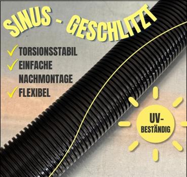 25m UV corrugated conduit NW29 UV-resistant black - slotted