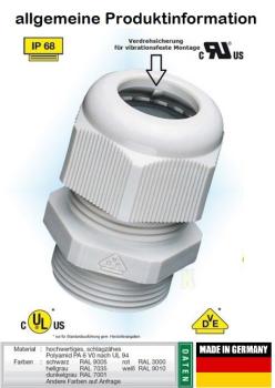 PA6 Kabelverschraubungen M20 x 1,5mm KB 7-12mm - Langgewinde