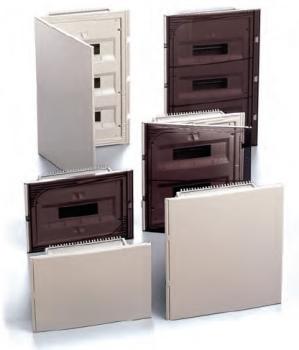 Preview: Unterputz Einbau Verteiler 2-reihig 28TE 2x 14TE UP Gehäuse weiß mit Tür in Rauchglasoptik