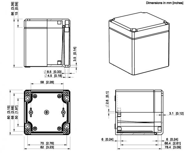IP66 ABS Klemmkasten glatt OT klar  82x80x86mm - Kopie