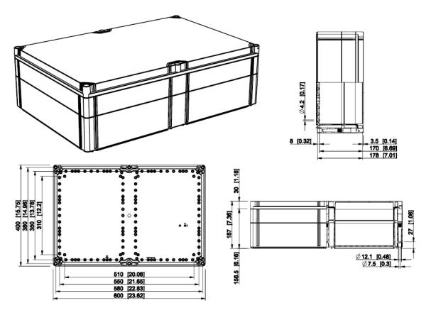 Polycarbonatgehäuse 600x400x185 mm grau IP66