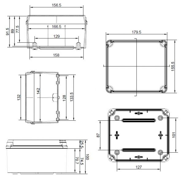 ABZWEIGDOSE LBT 175x151x95mm mit transparentem Deckel und glatten Seiten