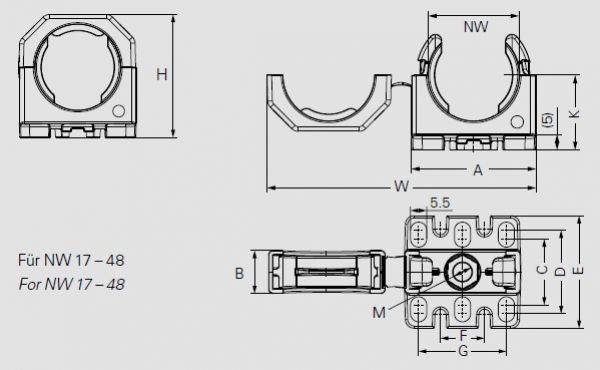 Wellrohrhalter NW50 schwarz mit Flansch und Deckel