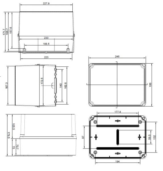 GSL231 Kunststoffgehäuse grau 241x180x175mm LBH Klemmenkasten wasserdicht IP65-IP67