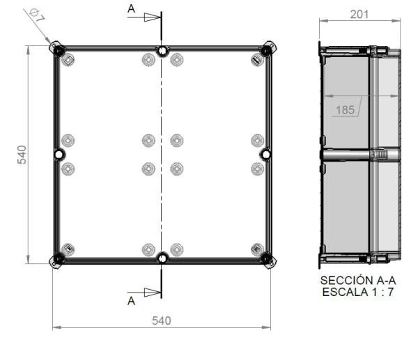 ISO Industriegehäuse 540x540x201 mm LBH IP66 Kunststoff GFK