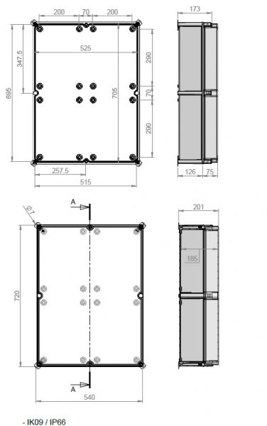 ISO GRP plastic enclosure 720x540x201 mm LWH - cover gray UV-stable
