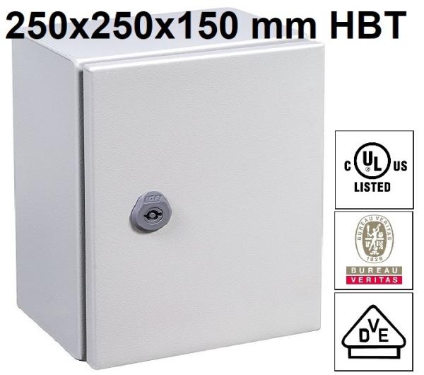 IP66 Schaltschrank 250x250x150 mm HBT VDE UL zertifiziert Stahlblech 1-türig