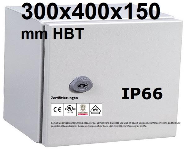 IP66 switch cabinet 300x400x150 mm HBT VDE UL certified sheet steel 1-door