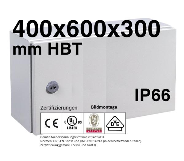IP66 Schaltschrank 400x600x300 mm HBT VDE UL zertifiziert Stahlblech 1-türig