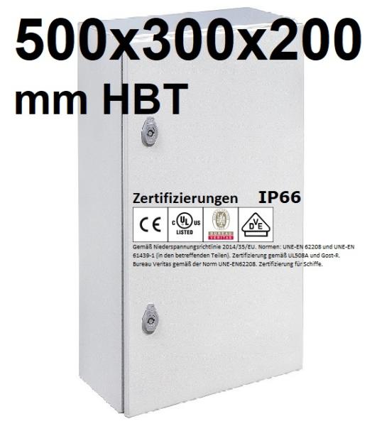 IP66 Schaltschrank 500x300x200 mm HBT VDE UL zertifiziert Stahlblech 1-türig