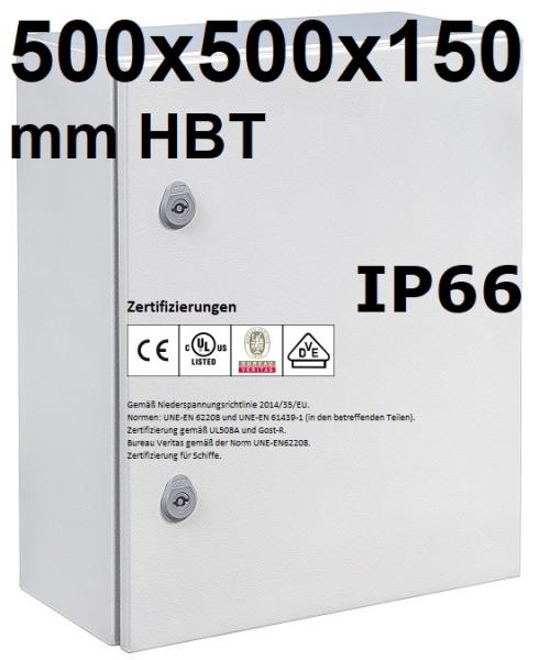 IP66 Schaltschrank 500x500x150 mm HBT VDE UL zertifiziert Stahlblech 1-türig