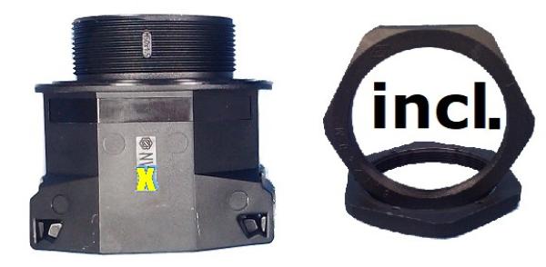 Straight M32 screw connection metric on corrugated pipe NW29 with locknut