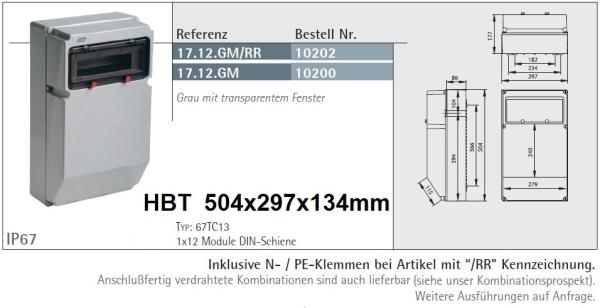 IP67 Empty Wall-Mounted Power Distribution Box, 1x13-unit