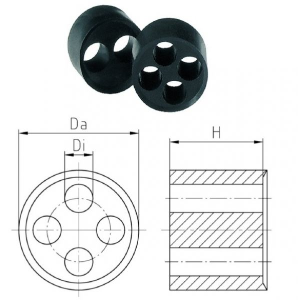 Mehrfach Mehrloch Dichteinsatz M40 mit Bohrung 4x10 mm für Kabelverschraubungen M40 (³)